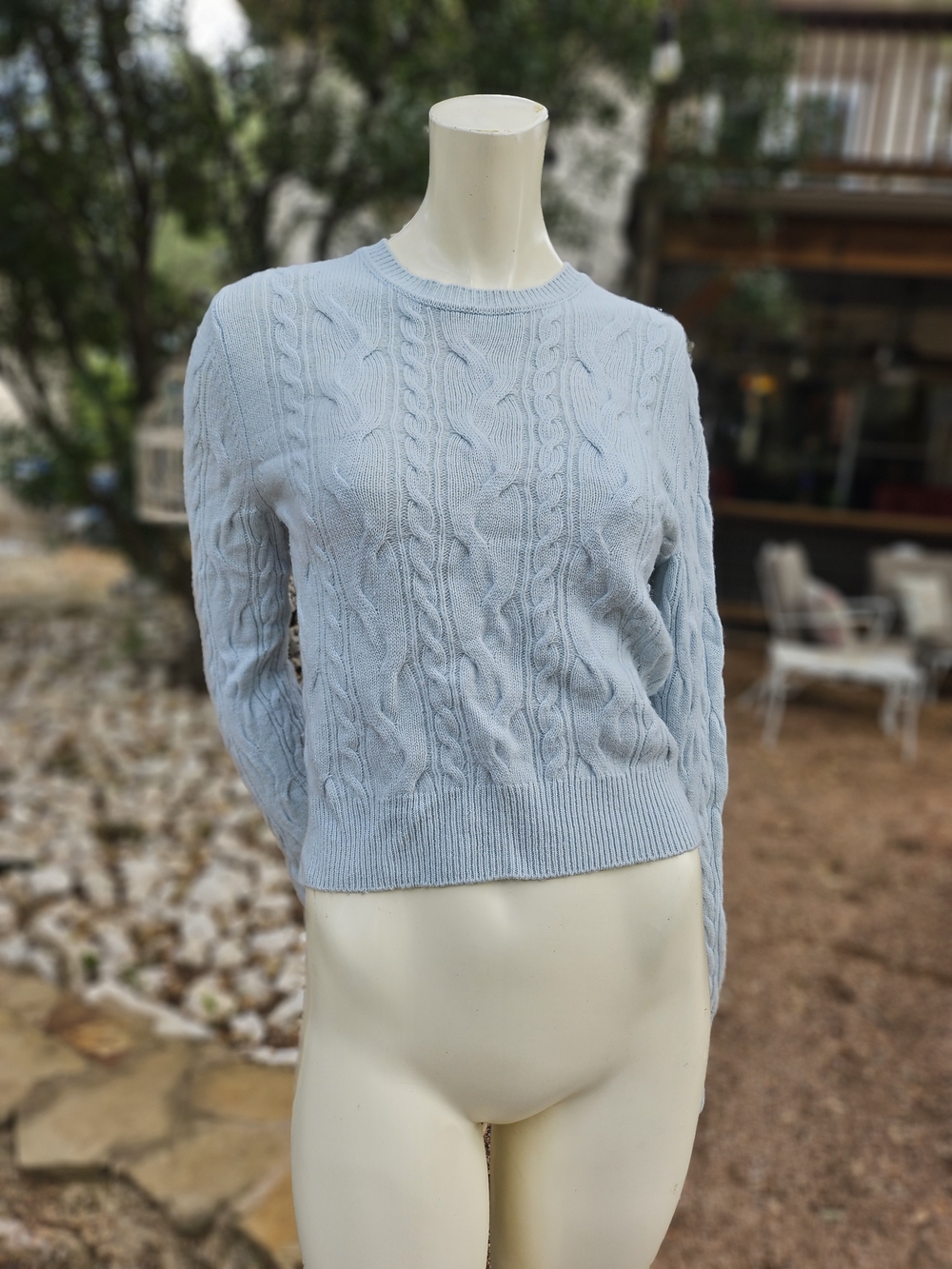 La Ligne NY Baby Blue Cable-Knit Cashmere Crewneck Sweater S